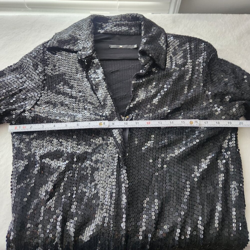 Vintage Halston Sequin Maxi Dress Size 12 Black Zip Collared‎ Formal Party 90s - Picture 14 of 16